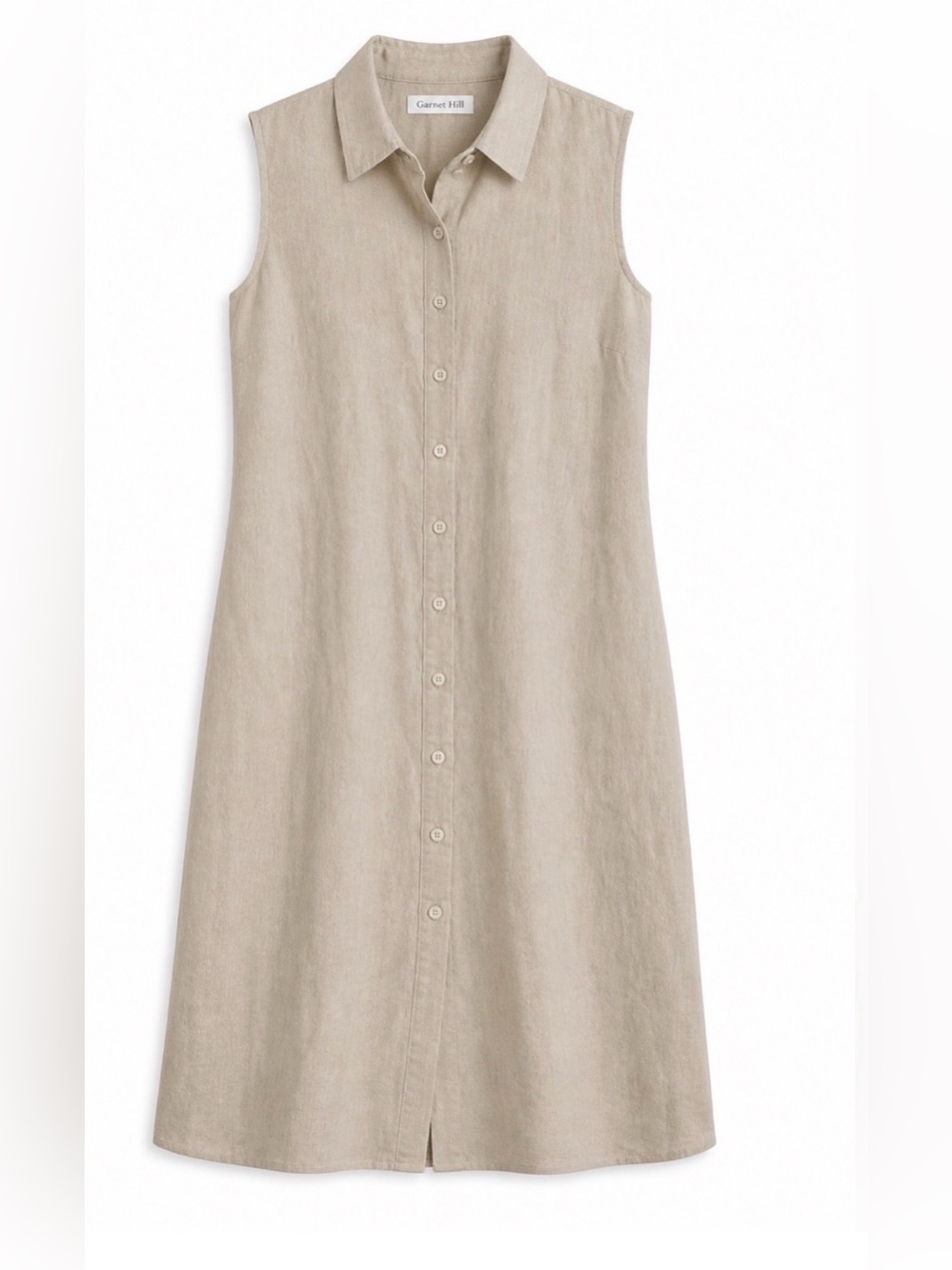 Garnet Hill 100% Linen Sleeveless Shirt Dress Khaki Minimalist Quiet Luxury 4P